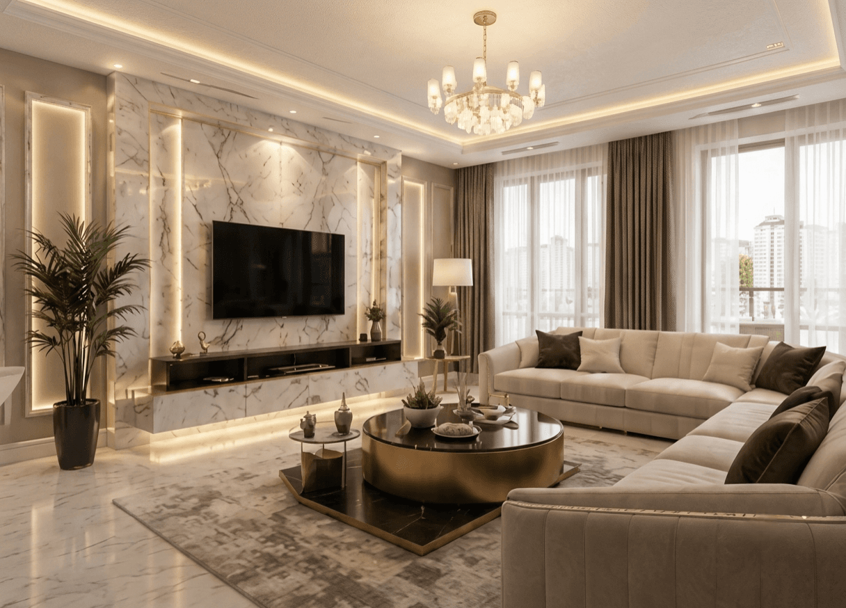 Ankara'da Şirin Dekorasyon tarafından tamamlanmış lüks salon dekorasyonu